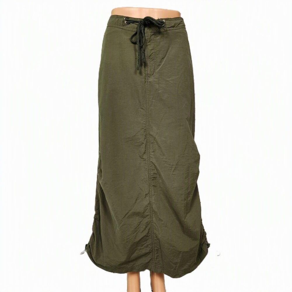 Vintage Zana Di Green Cargo Parachute Maxi Skirt Y2K Utility Size 9 EUC Gorpcore